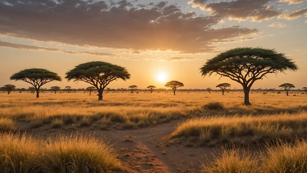 Wide angle view of a serene African savannah landscape