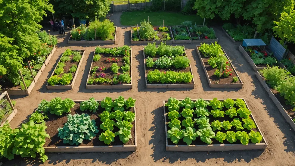 High angle view of a vibrant community garden