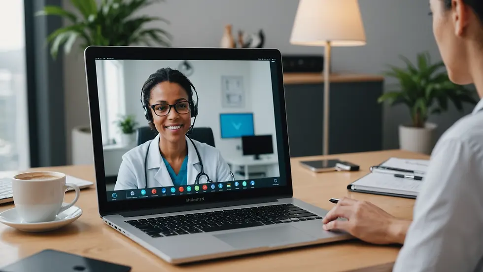 Close-up view of a telehealth consultation on a computer screen
