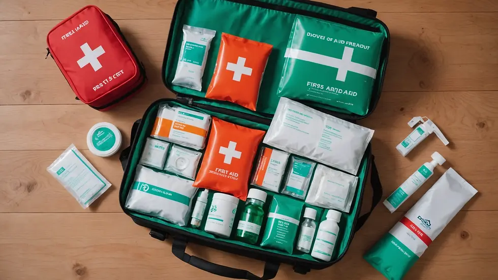 High angle view of a travel-friendly first aid kit ready for use
