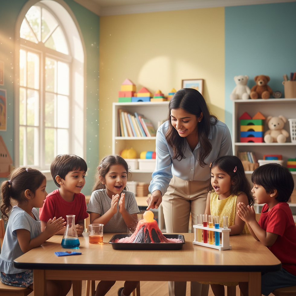Professional daycare teacher engaging with children