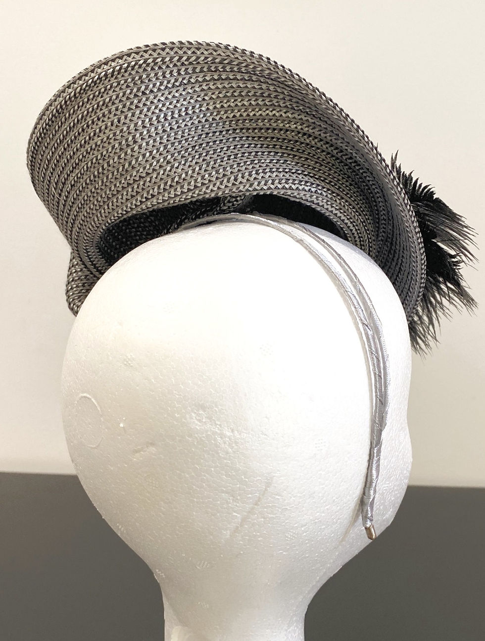 Thumbnail: F032 Grey & black hatinator with ostrich feather