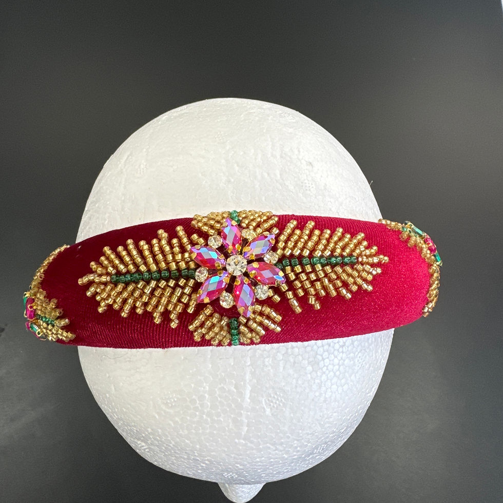 Thumbnail: H155 Red Velvet & Gold Flower Headband 