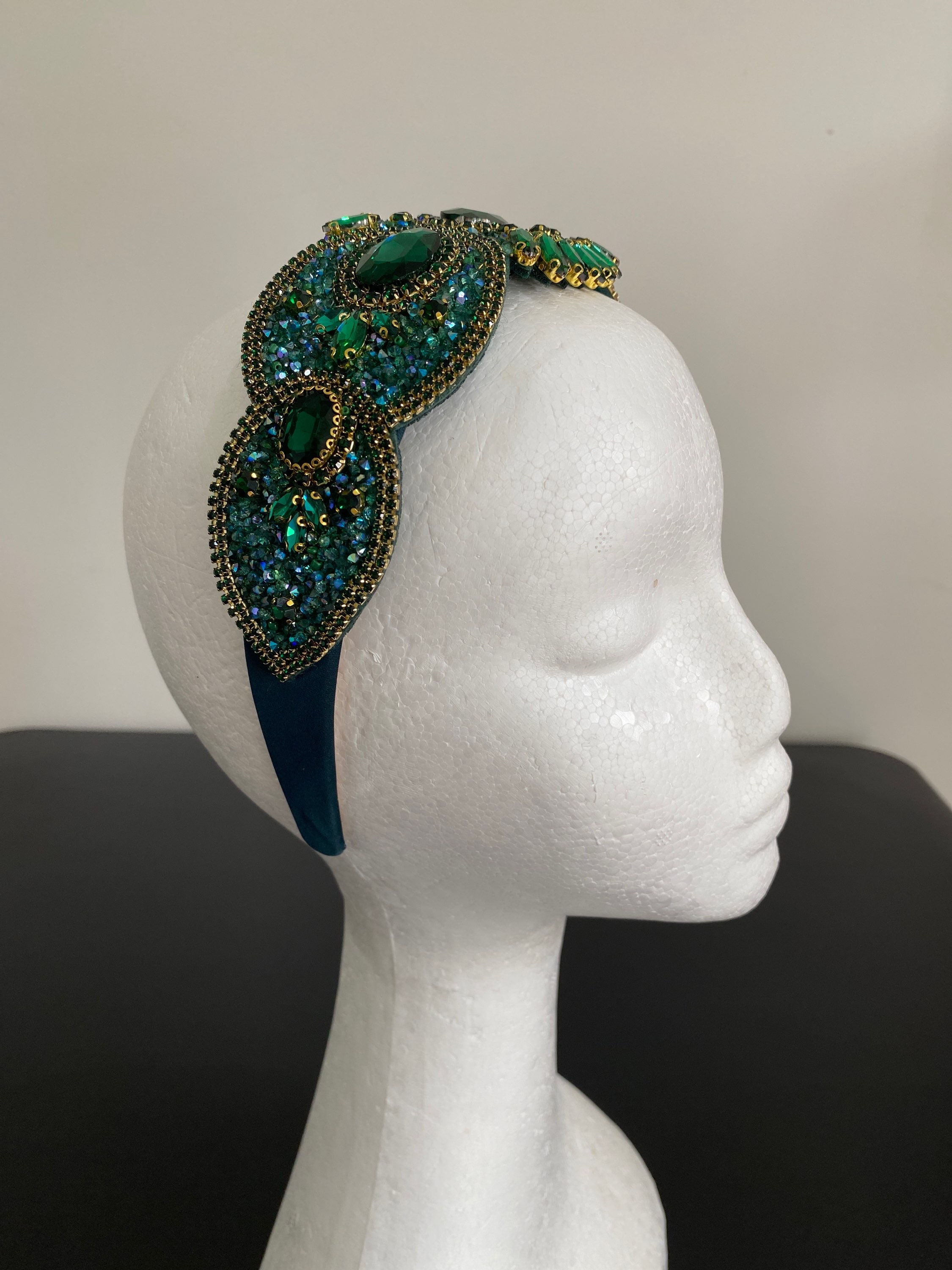 H092 - Green Jeweled Headband