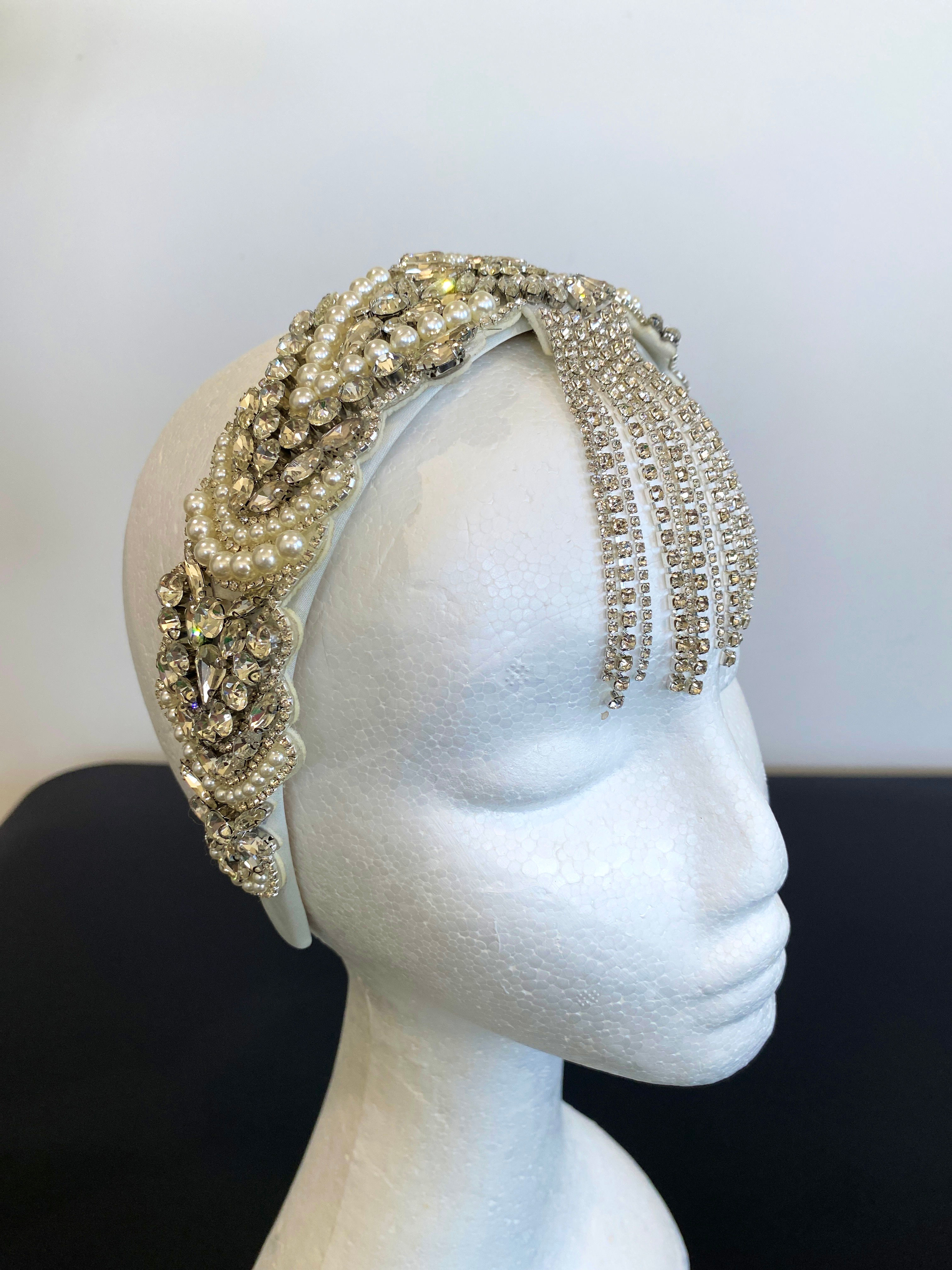 H024 white diamanté pearls headband