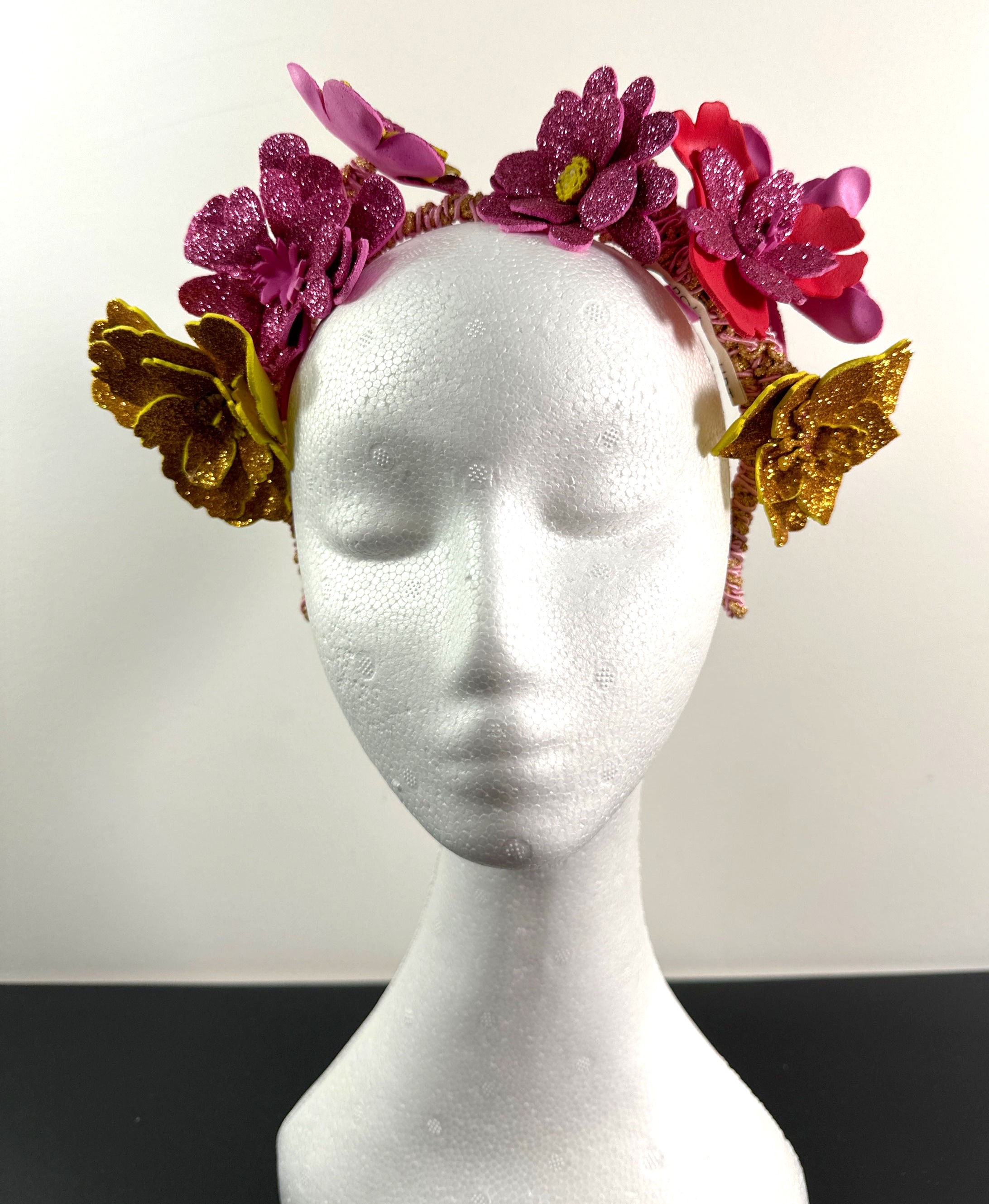 F044 - Pink & Yellow Sparkle Fascinator  SOLD