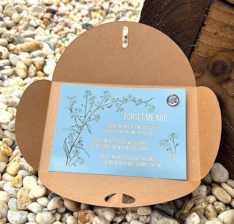 Thumbnail: Forget Me Not Poem Card with Flower Pin Badge