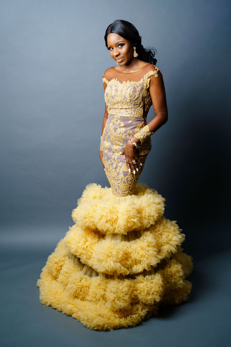 Moji Birthday Photo in Yellow Dress