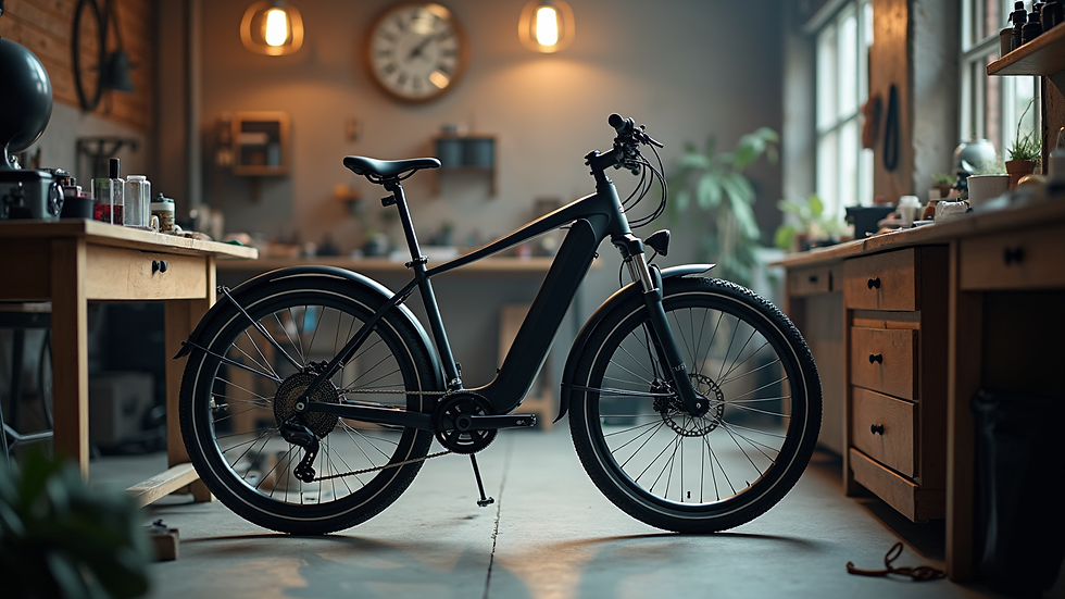 Vue rapprochée d’un vélo électrique en atelier de réparation