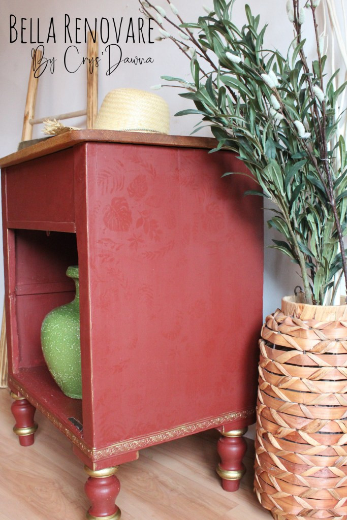 Rustic Red Nightstand Makeover Using Mineral Chalk Paint and Stencils
