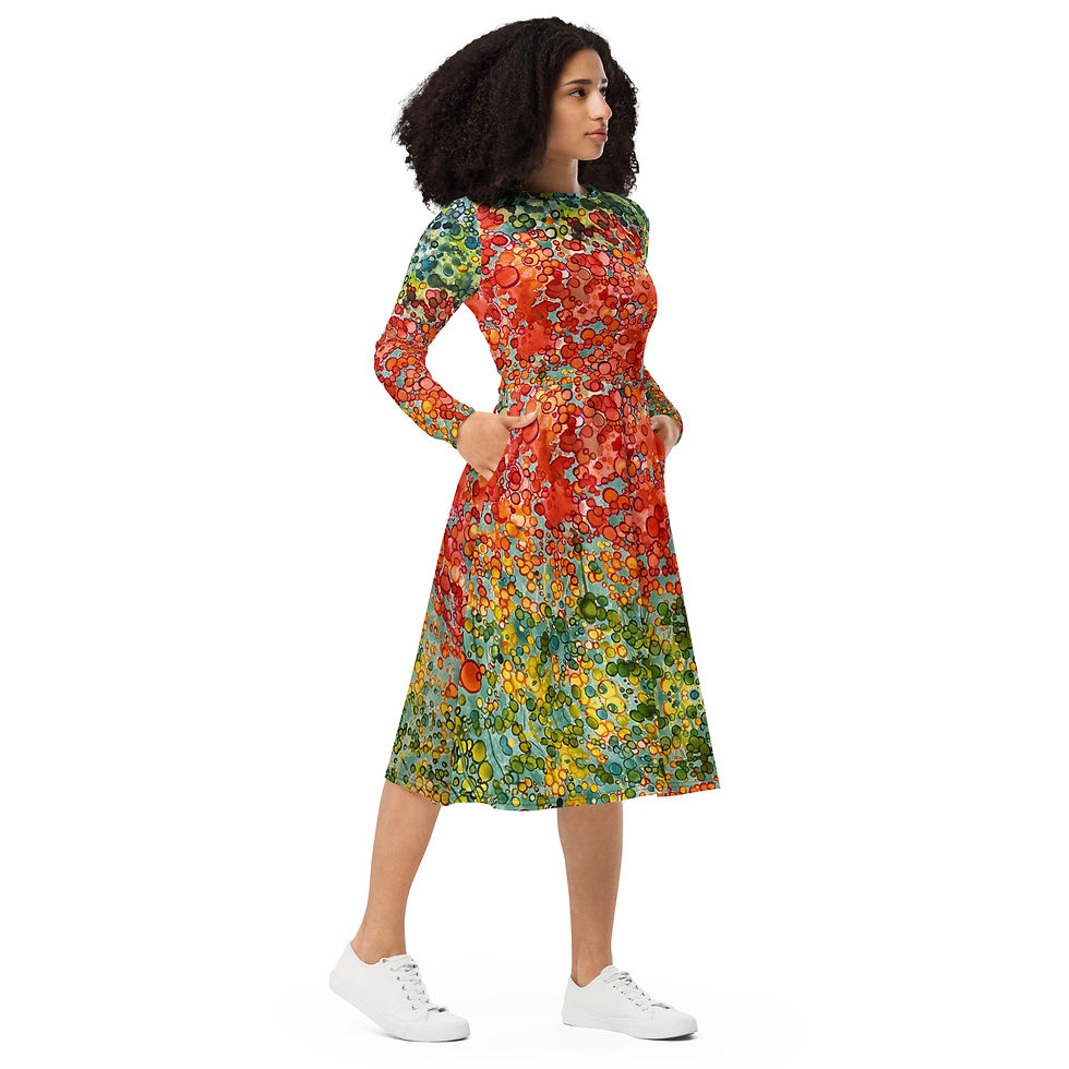 Thumbnail: Poppies All-over print long sleeve midi dress copy