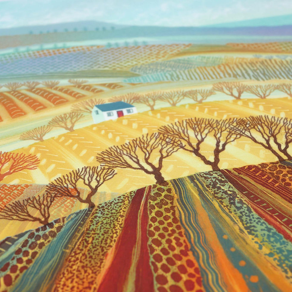 Thumbnail: Rolling hills countryside landscape print tree silhouettes Rebecca Vincent artist