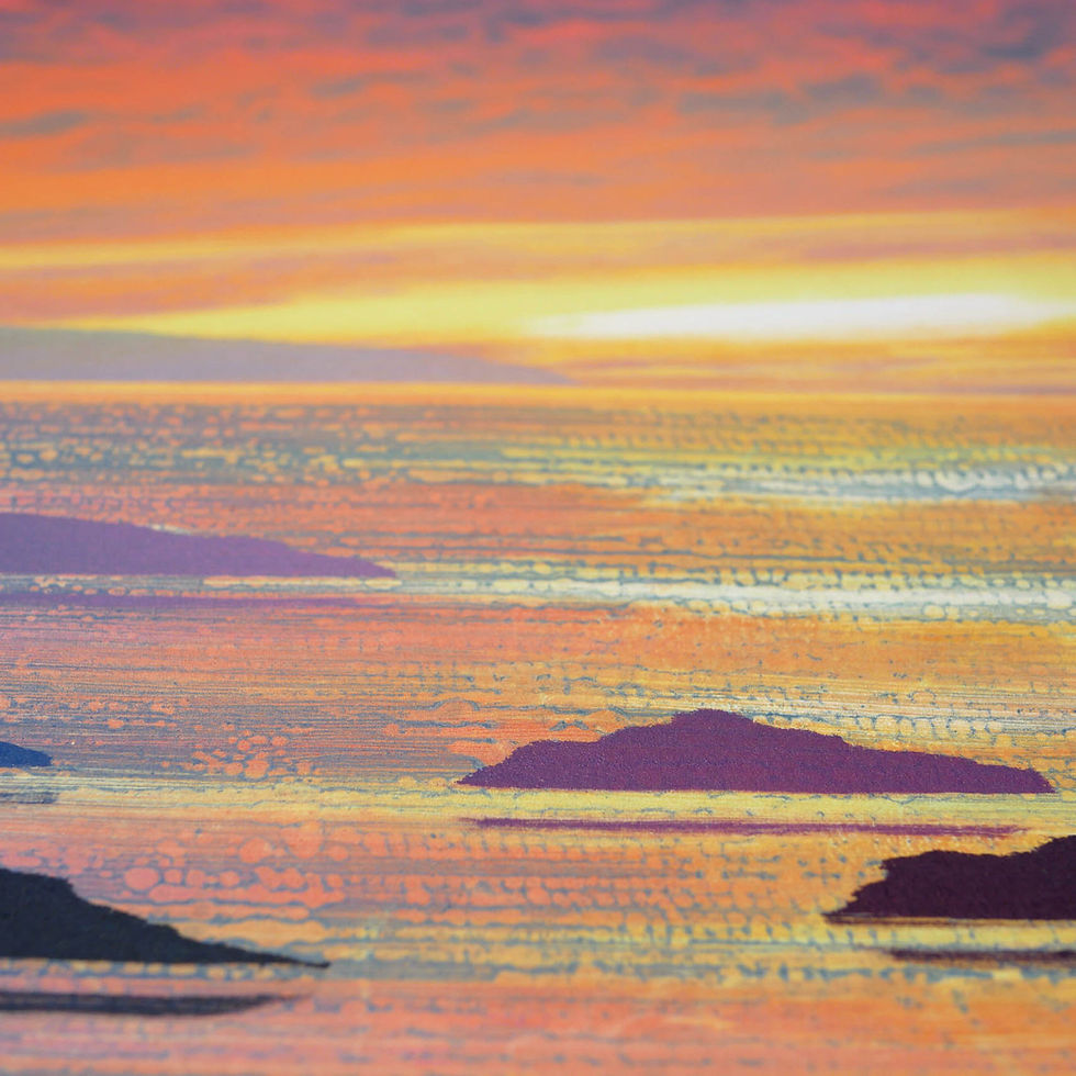 Thumbnail: Rebecca Vincent Tranqility seascape sunset print colourful sea sky headlands rocks