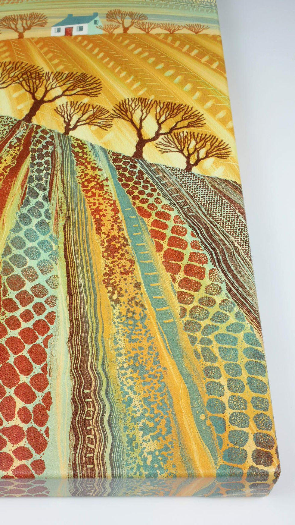 Thumbnail: Heaven on earth colourful landscape canvas print printmaker rebecca vincent artist northumberland fields countryside