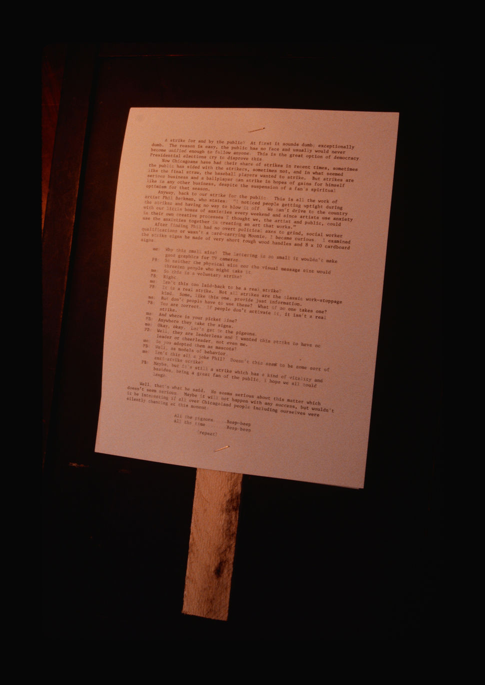 D Strike. statement on picket sign. 1983