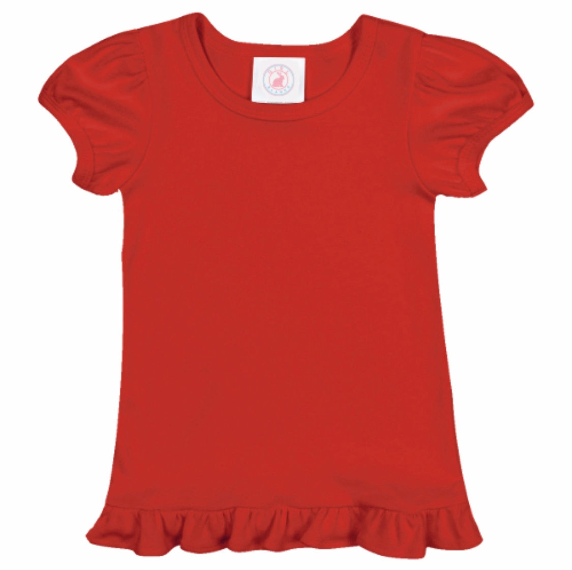 Girls Blank Short Sleeve Ruffle Tee Shirt- Red