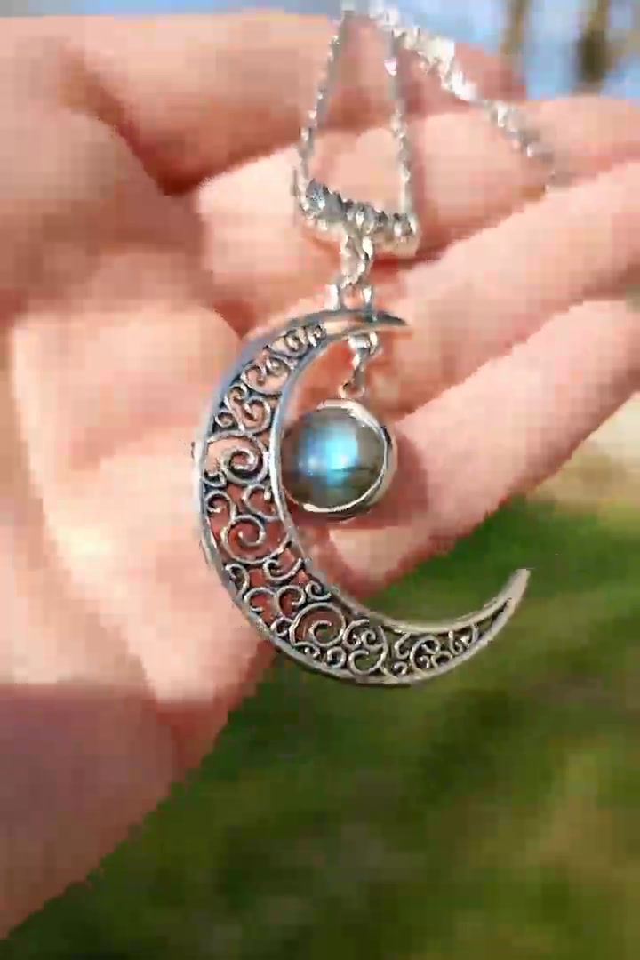 Miniature : Pendentif Lunaë croissant de lune et labradorite