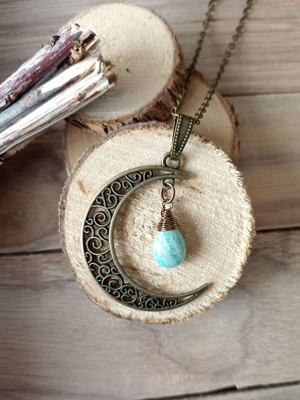 Miniature : Pendentif Lunaë croissant de lune et amazonite