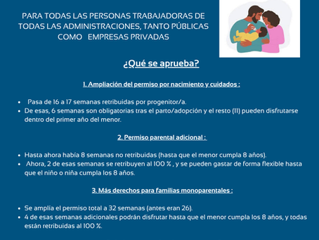 Ampliación Permiso de Nacimiento y Cuidado. Nuevos Permisos de Conciliación.
