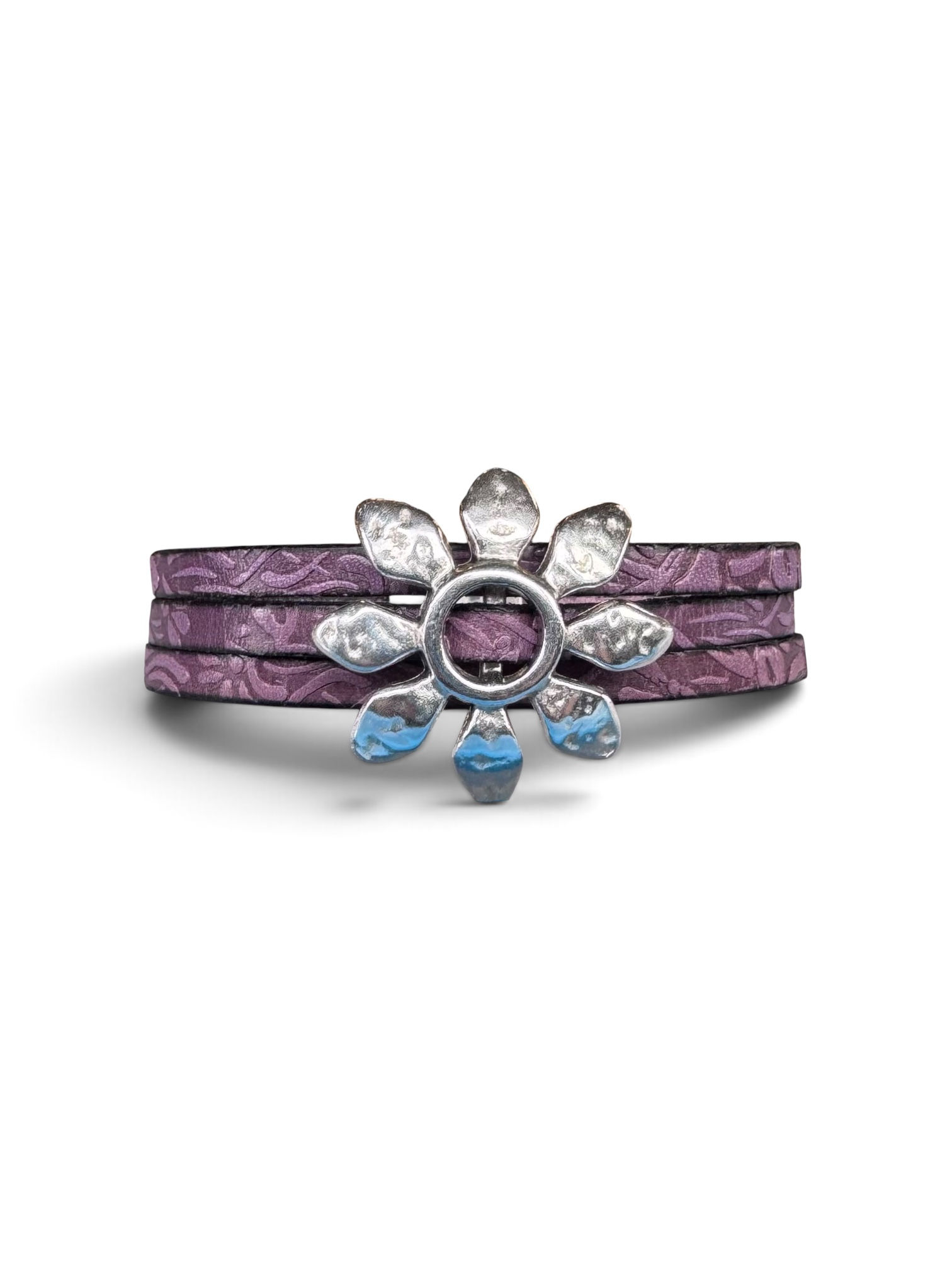 FLOWER POWER Bracelet in Floral Purple Leather