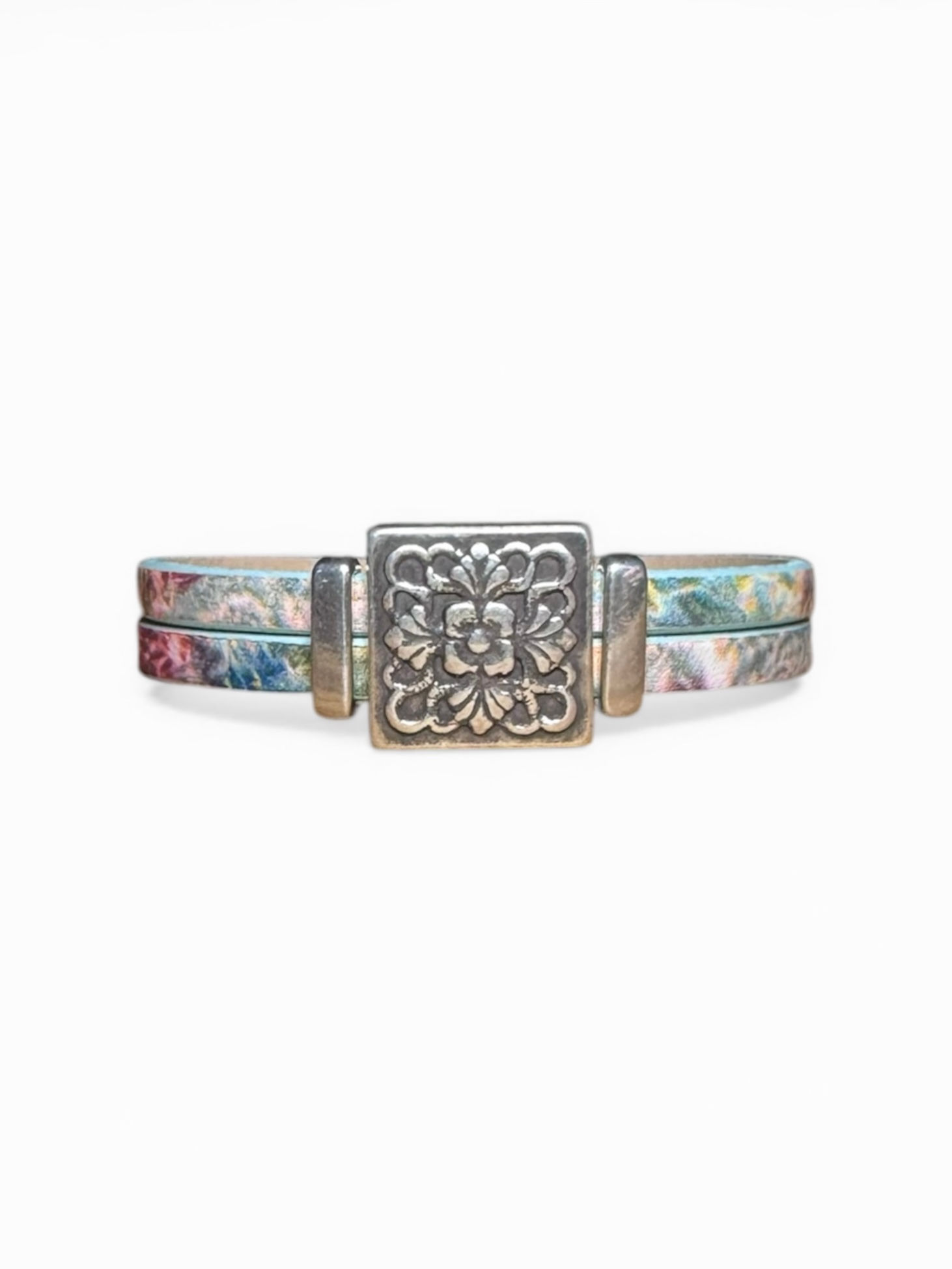 FLORAL BOUQUET Bracelet in Pastel Watercolor Leather