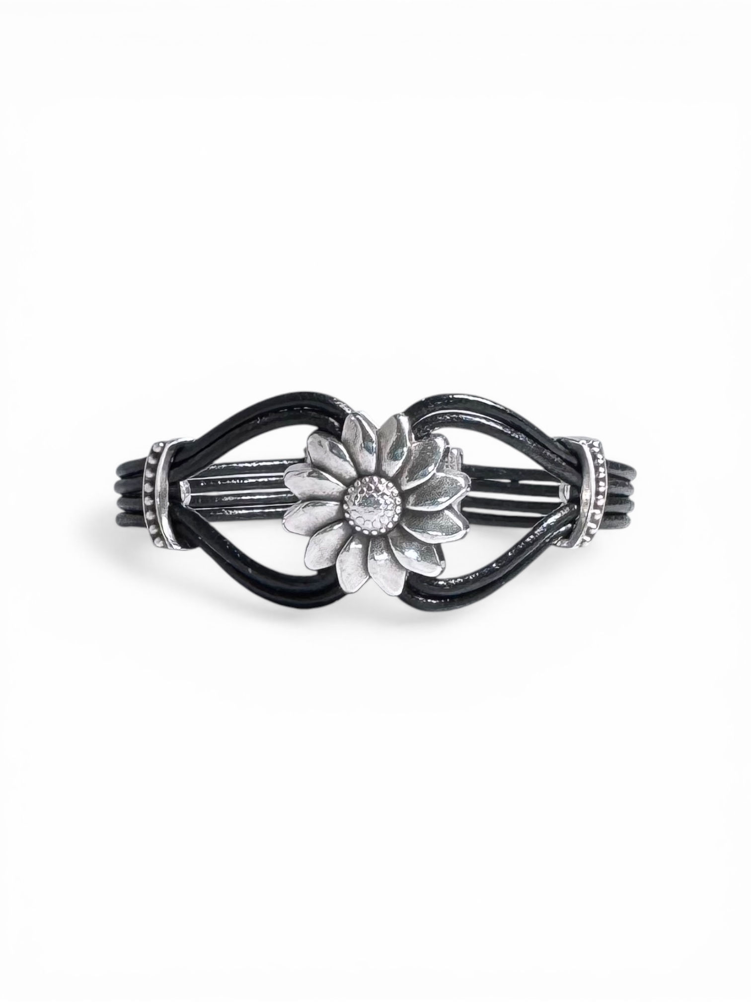 Crescent SUNFLOWER Bracelet in Black Leather
