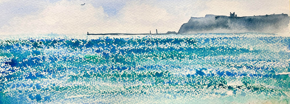 Atmospheric watercolour painting of seascape