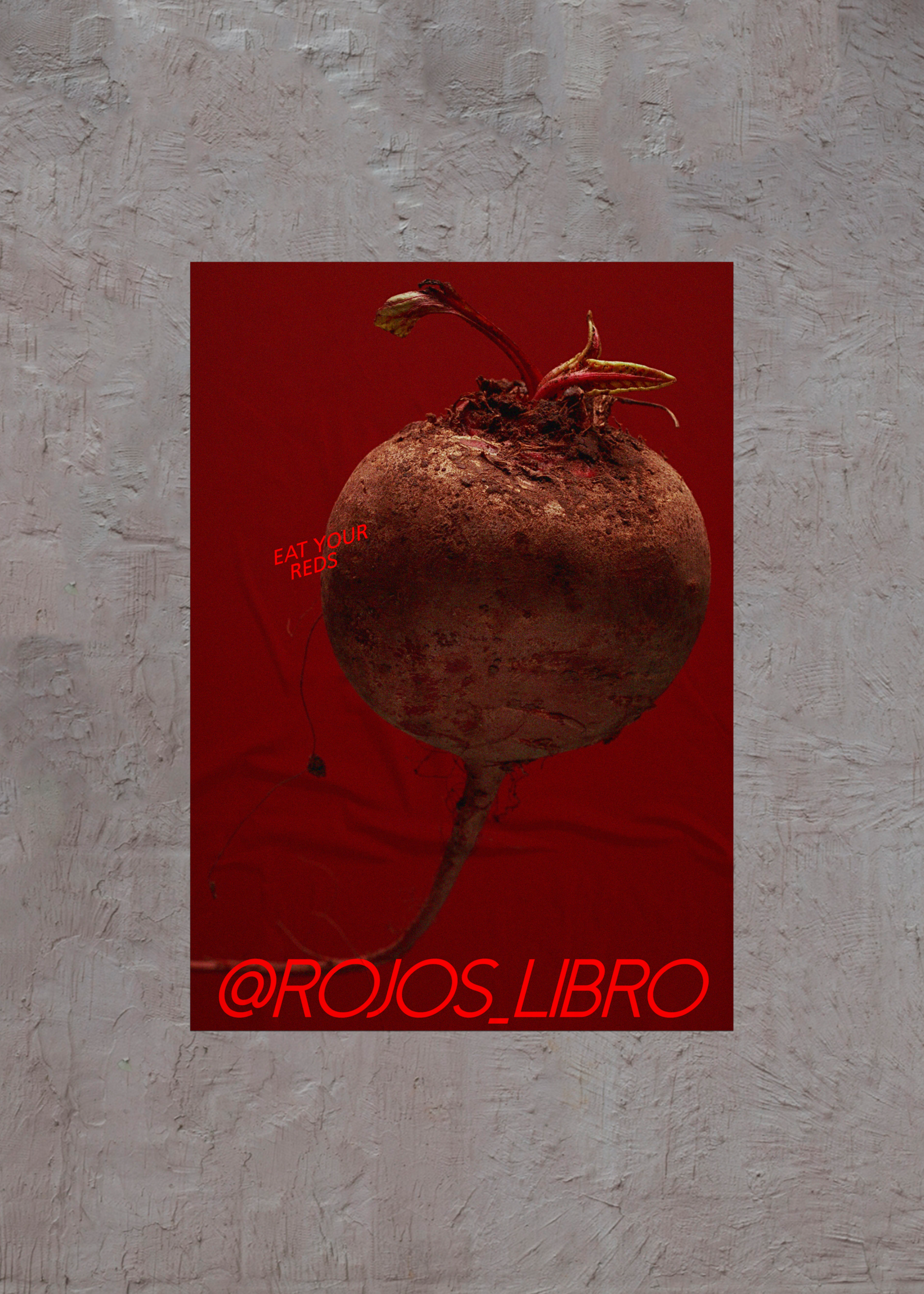 Editorial on "red" with organic produce, dynamic visuals, and structured typography.