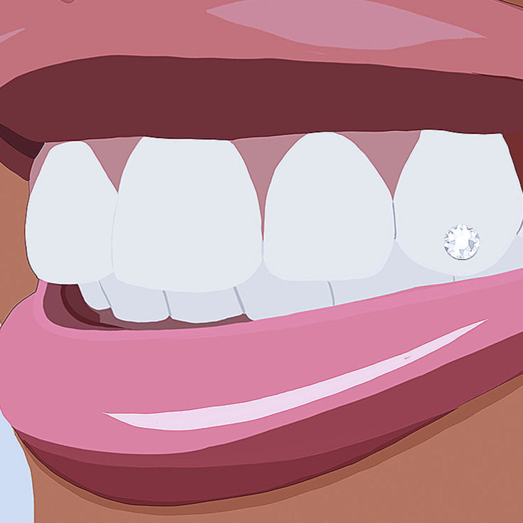 close up of a digital illustration of lips with a tooth gem