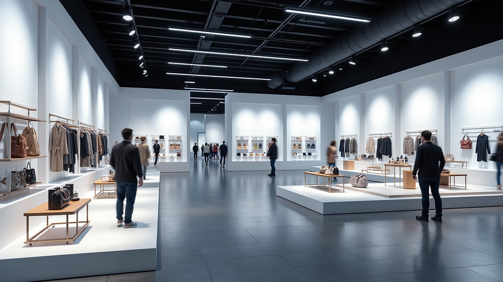 Eye-level view of a virtual shopping environment with immersive displays