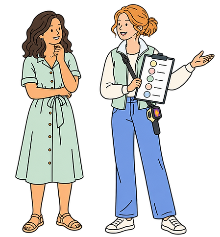 A home upgrade assessor shows a homeowner what her home upgrade action plan looks like