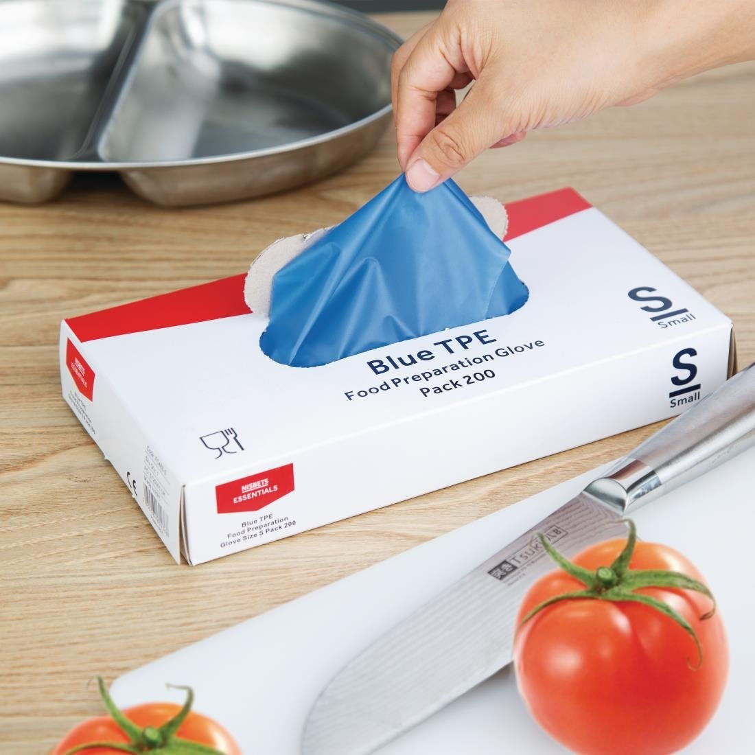 Nisbets Essentials Puderfreie TPE-Handschuhe Blau S (Packung mit 200) (200 St...