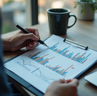 High angle view of a small business owner analyzing market data