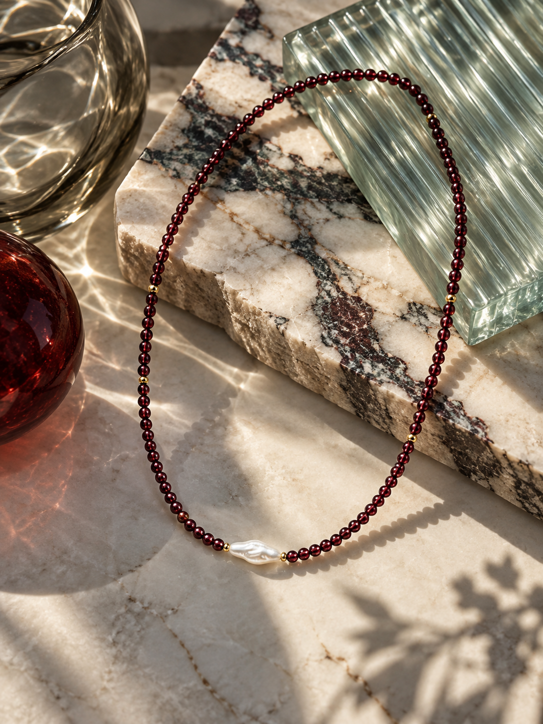 Garnet & Heishi Pearl Choker