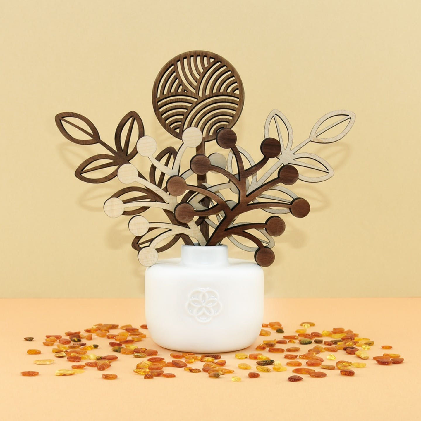 LUMINOSENS  Diffuseur de parfum 5 sens - Le Toucher - Blanc Mat - Noyer