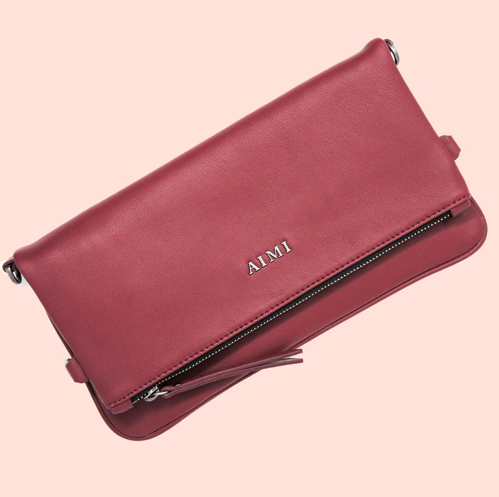 AIMI- NINJA Pochette sac bandoulière Cuir Bordeaux -Tissu Japonais