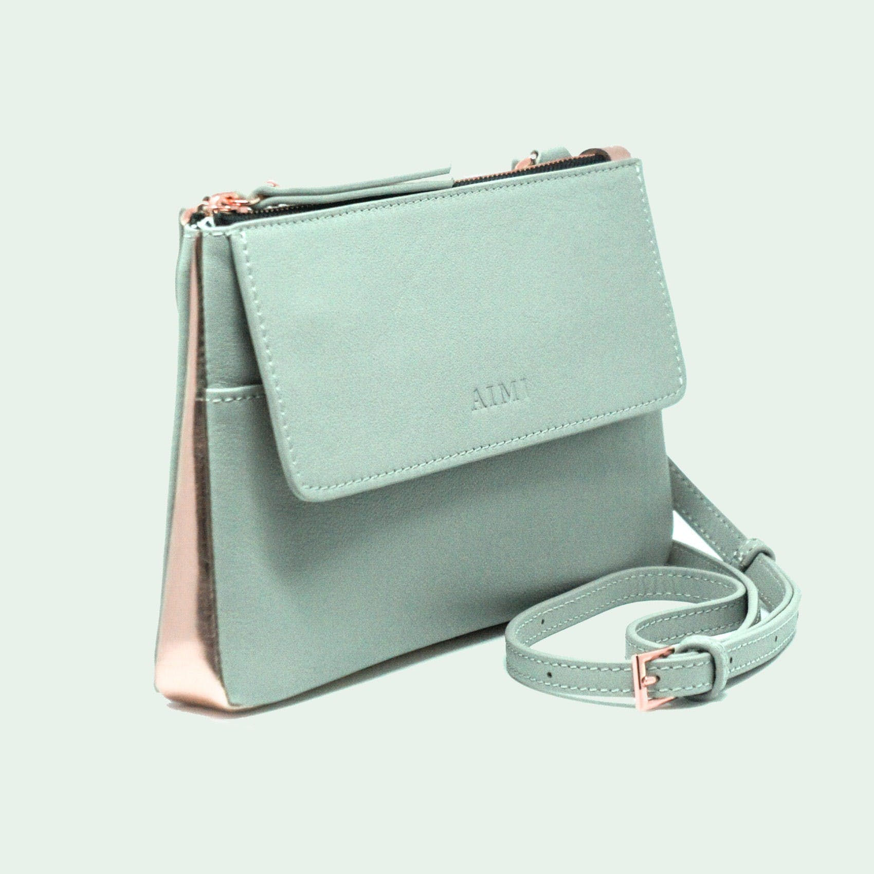 AIMI- Chika- Sac en Cuir de soirée  RoseGold-Jade-Tissu Japonais