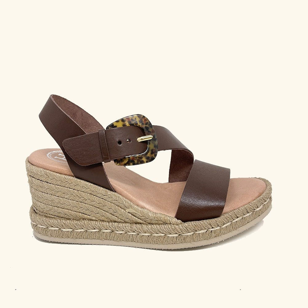 HANKS BRAND -SANDALES  CUÑA  MARMARIS CUIR MARRON