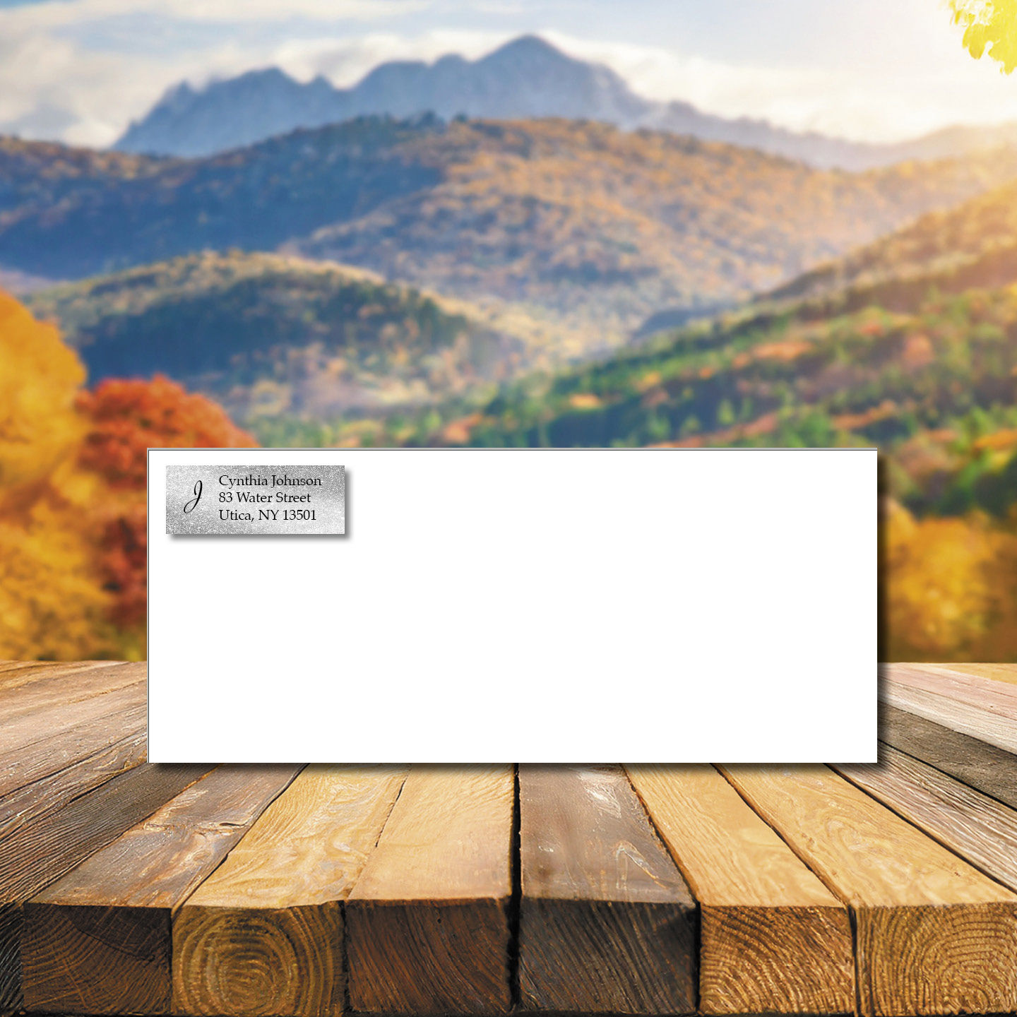 Envelope with your return address printed (Silver Glitter Initial)