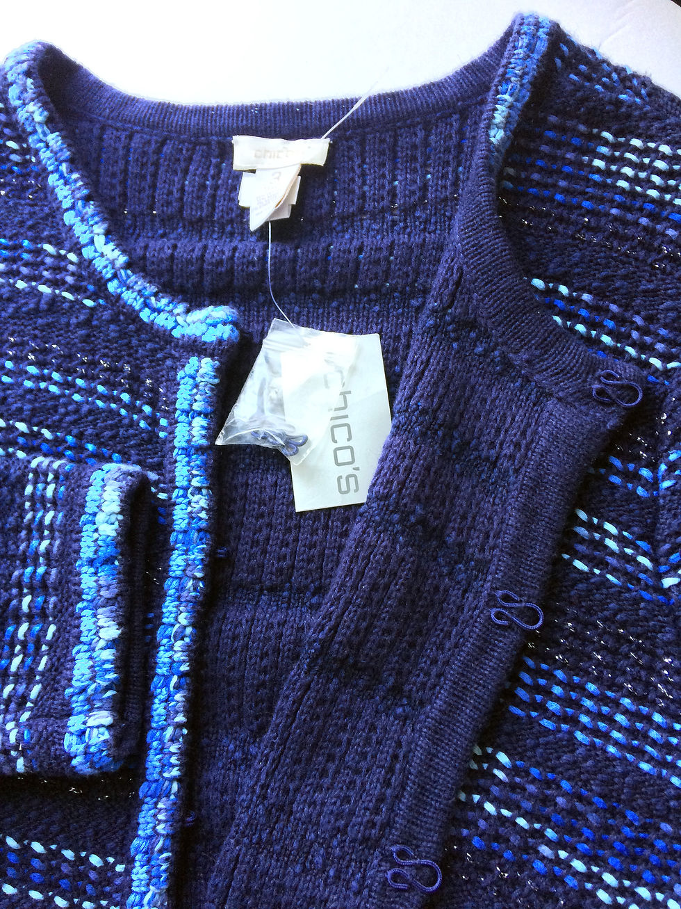 Thumbnail: CHICOS Navy Blue Metallic Tweed Premium Cotton Blend Blazer Jacket
