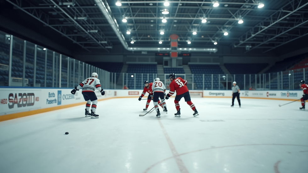 Eye-level view of a hockey rink during a practice session