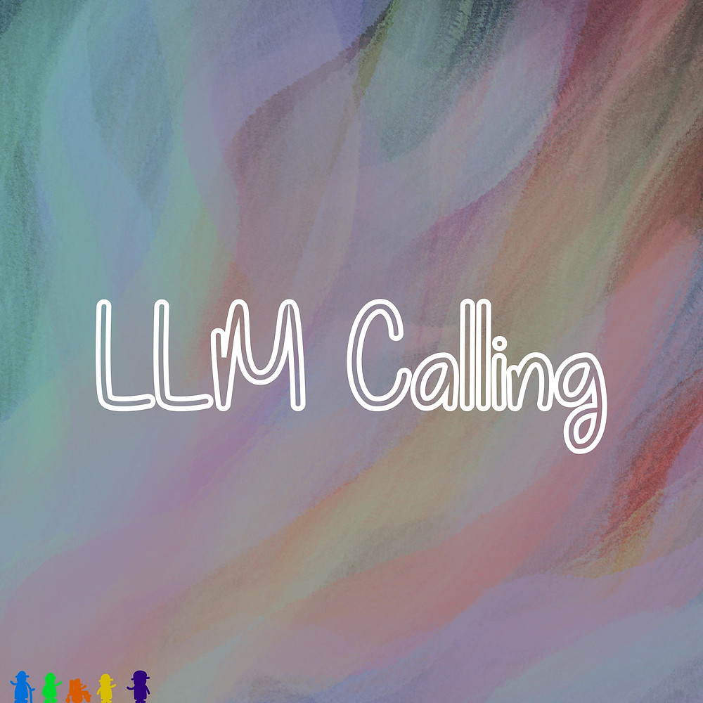 llm calling logo with 5 little guy characters in different colours, one using a white cane and one using a wheelchair