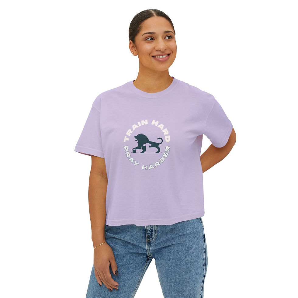 Thumbnail: Women's Boxy Tee - Train Hard Pray Harder