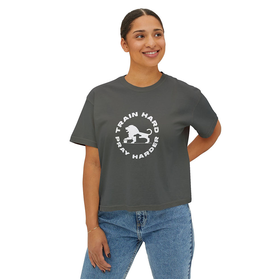 Thumbnail: Women's Boxy Tee - Train Hard Pray Harder