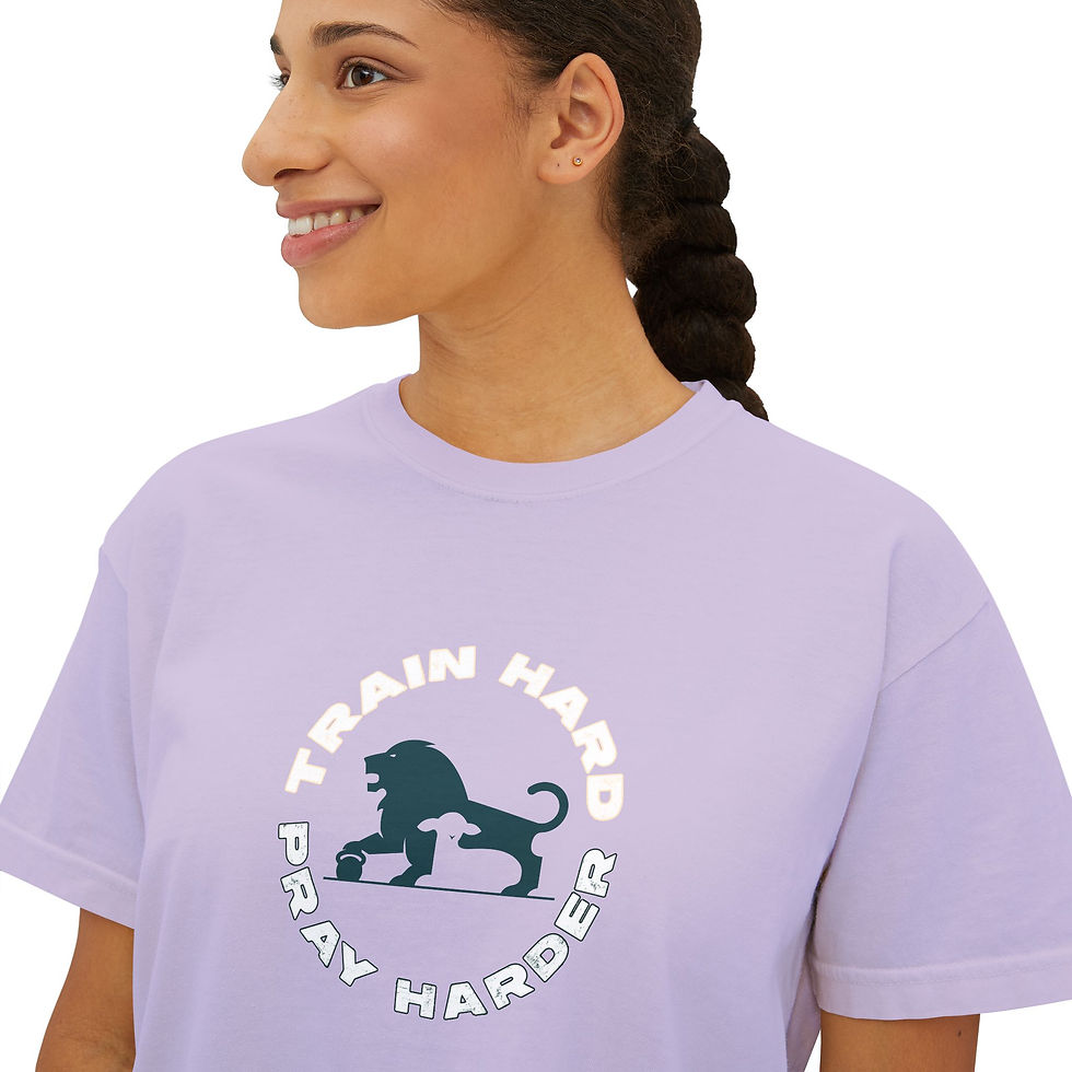 Thumbnail: Women's Boxy Tee - Train Hard Pray Harder