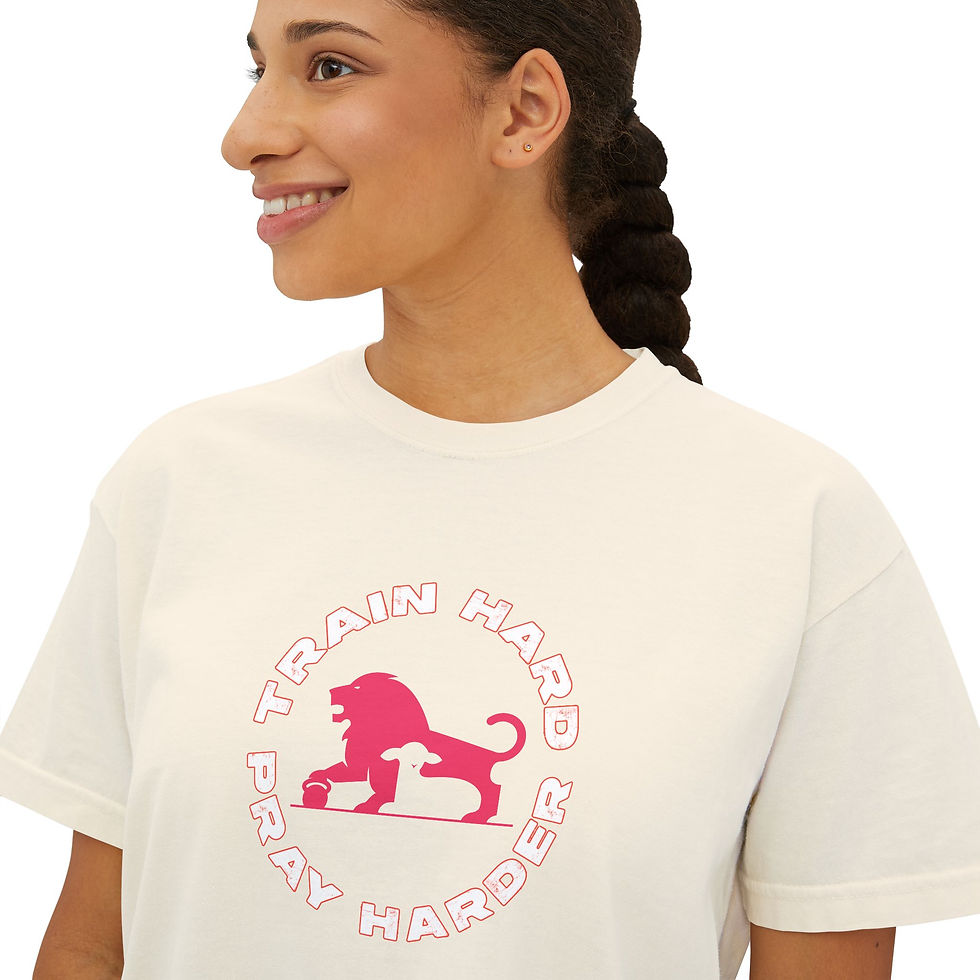 Thumbnail: Women's Boxy Tee - Train Hard Pray Harder