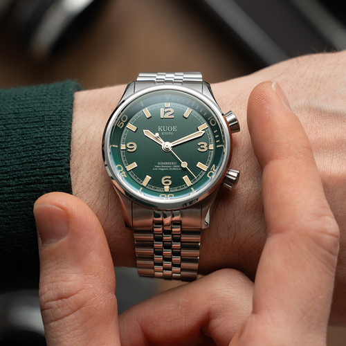 【週末特価】KUOE SOMBRERO(ソンブレロ) 90-011 SOMBRERO 90-011, Green Linen Textured Dial, 20 BAR Water Resistant