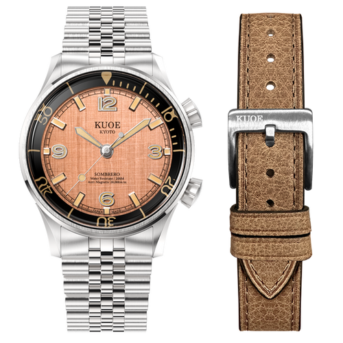 SOMBRERO 90-011, Salmon Pink Linen Textured Dial, 20 BAR Water