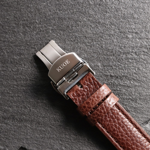 邦楽 MANDYLION: Keather Crocodile Embossed Leather Strap | Brown | Kuoe Kyoto Global