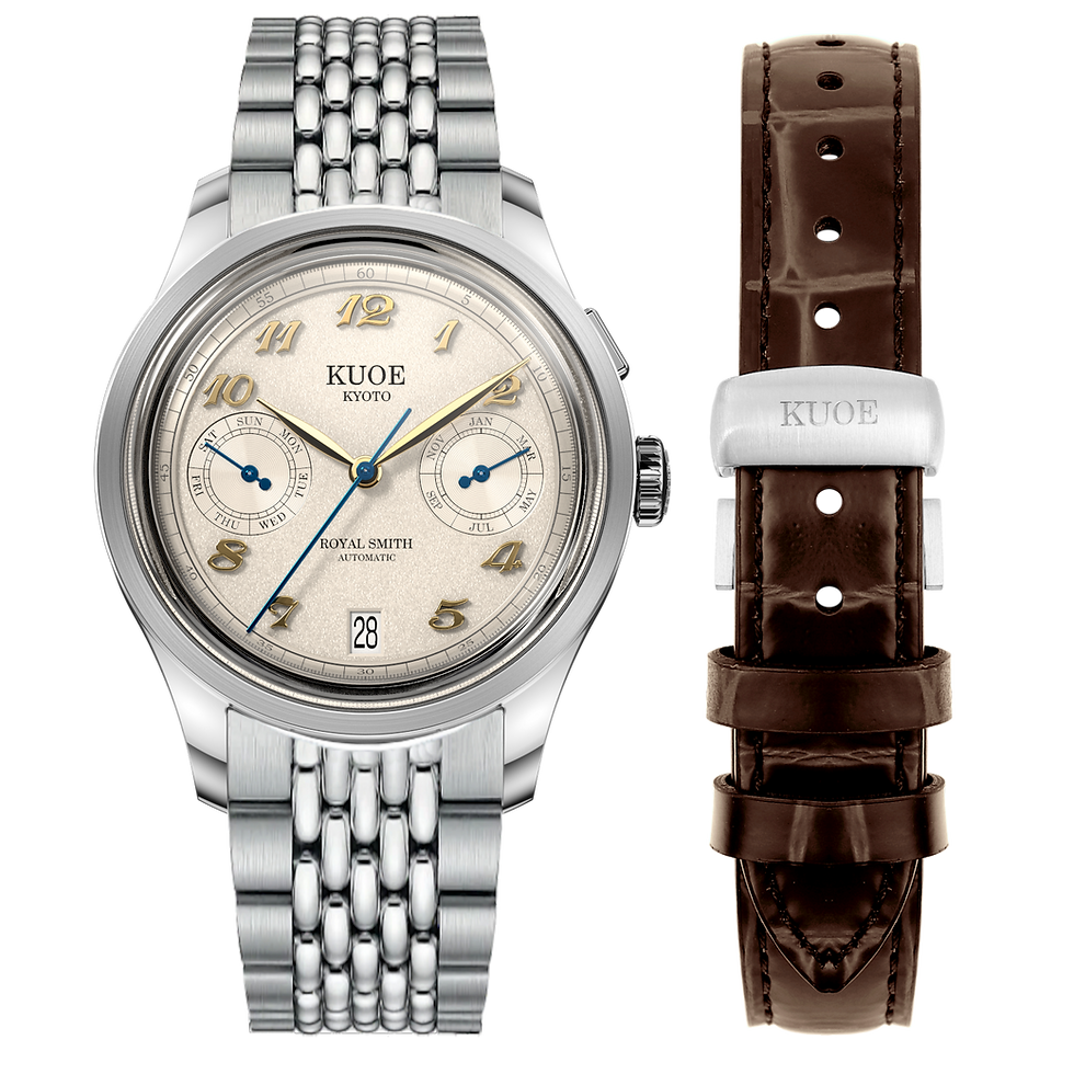KUOE SMITH 90-010アイボリー×ヘアライン加工ダイヤル ROYAL SMITH 90-010 Automatic Ivory x Grainy Finish Dial